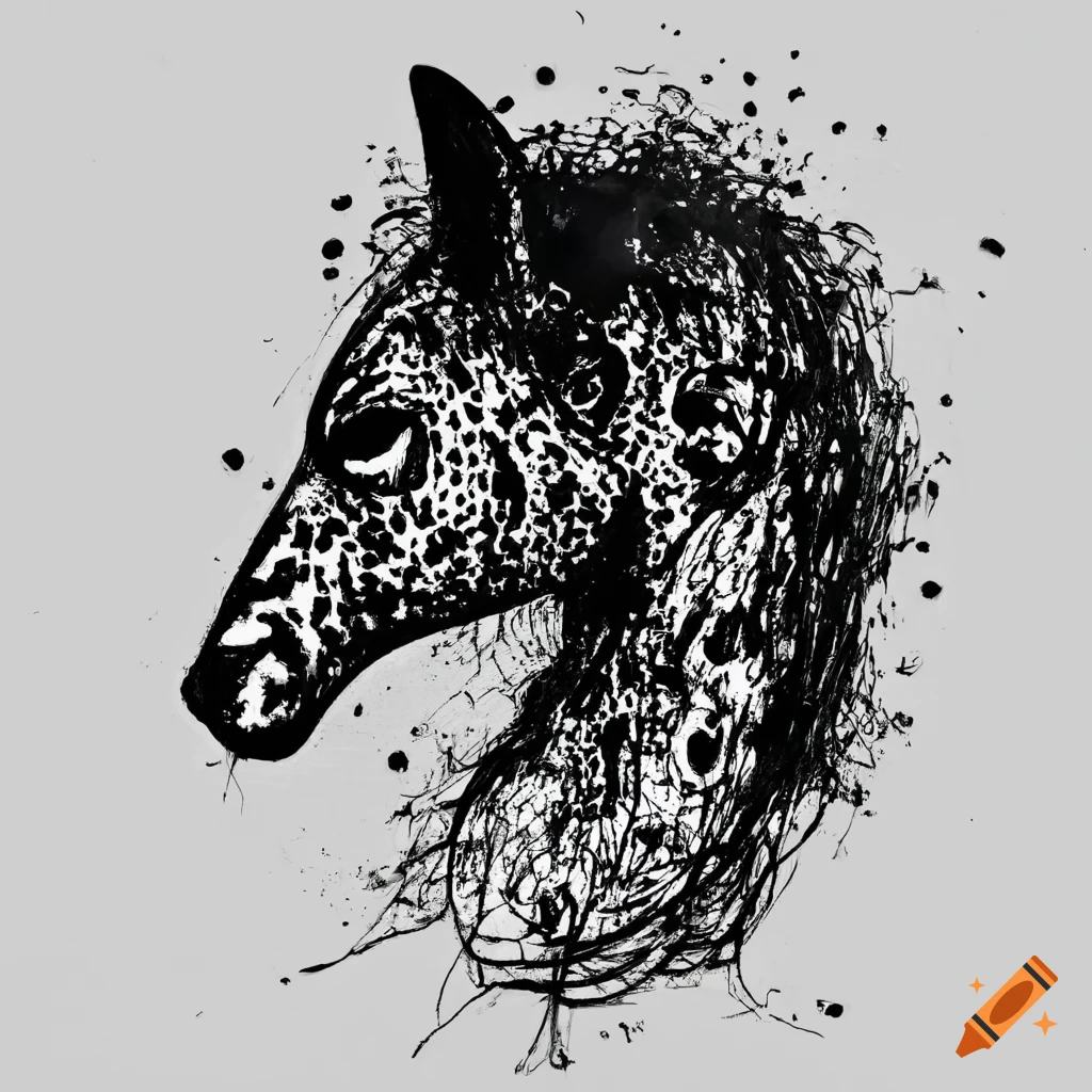 Abstract animal drawn with black ink on white background no human