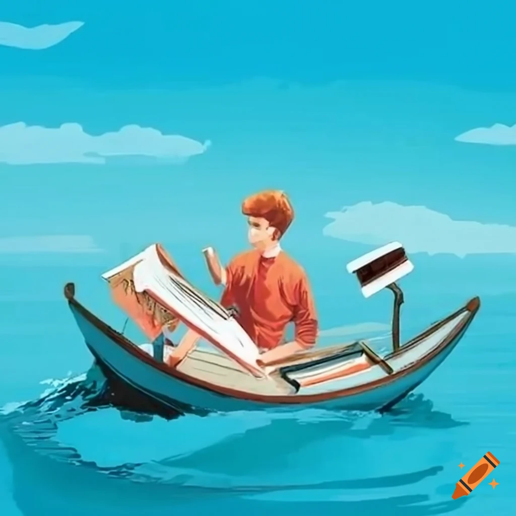 Boat Rading Drawing Two guys on a boat reading books