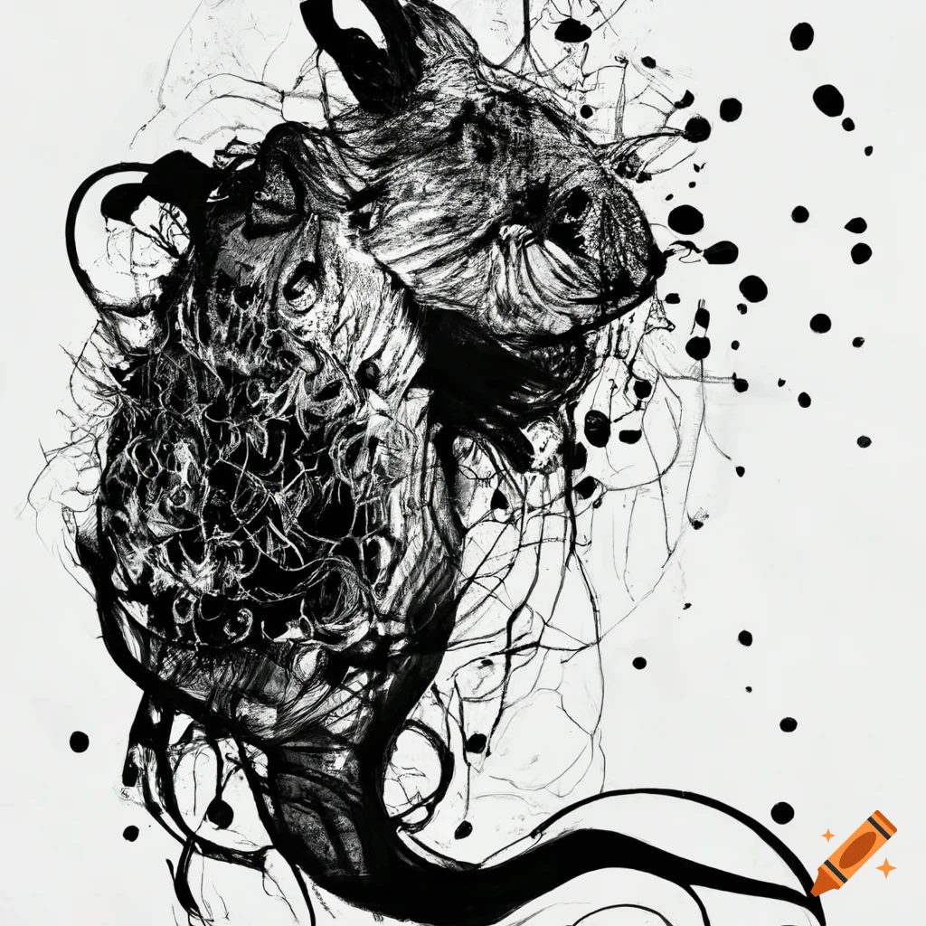 Abstract animal drawn with black ink on white background no human
