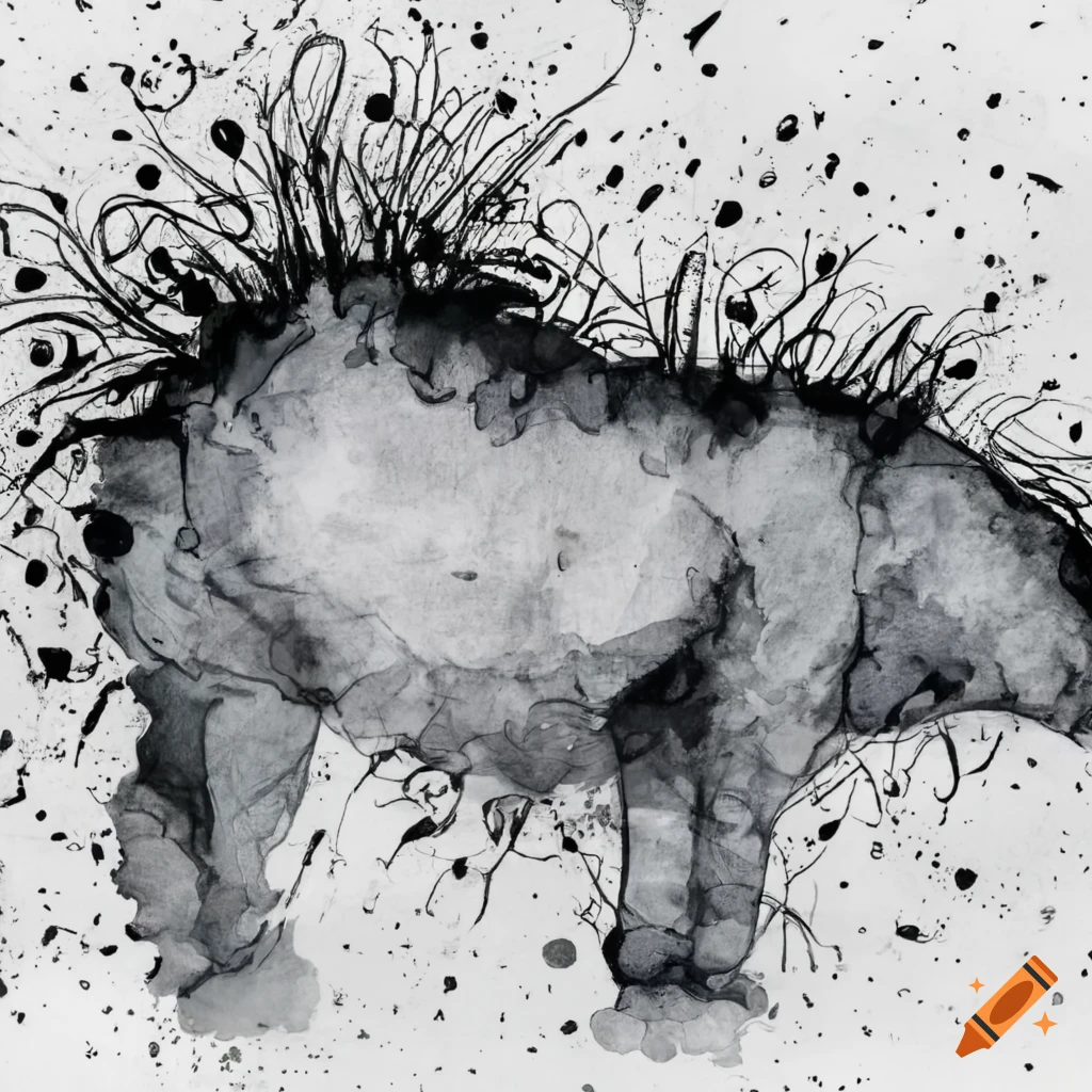 Abstract animal drawn with black ink on white background no human on ...