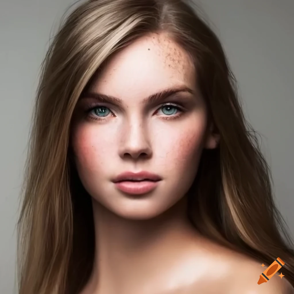 Beautiful young woman shoulder-length blonde hair very light freckles