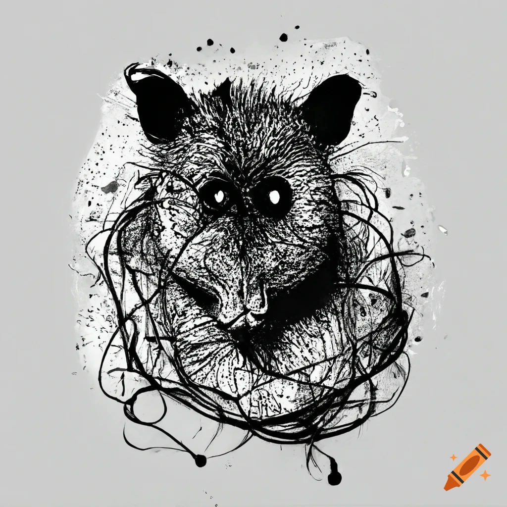 Abstract animal drawn with black ink on white background no human