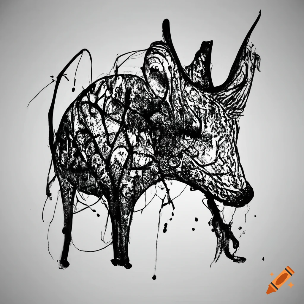 Abstract animal drawn with black ink on white background no human