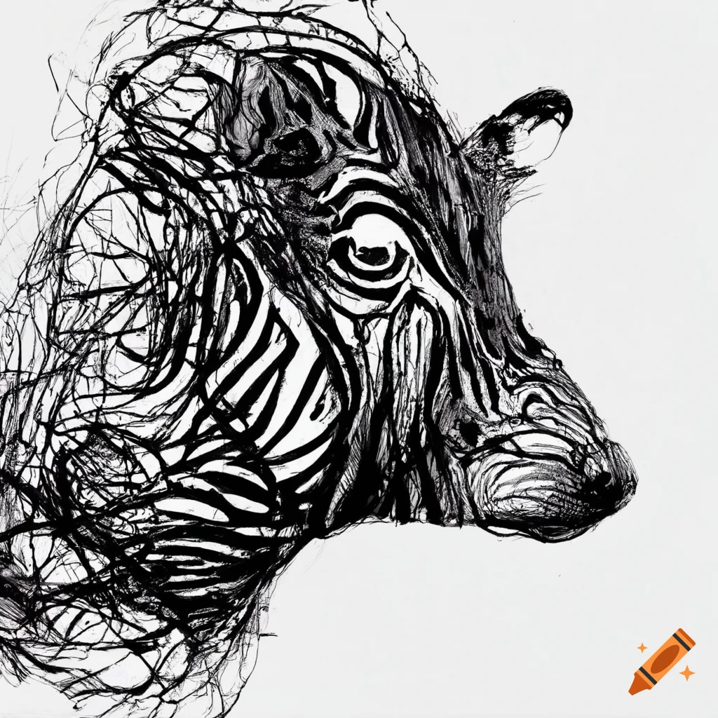 Abstract animal drawn with black ink on white background no human