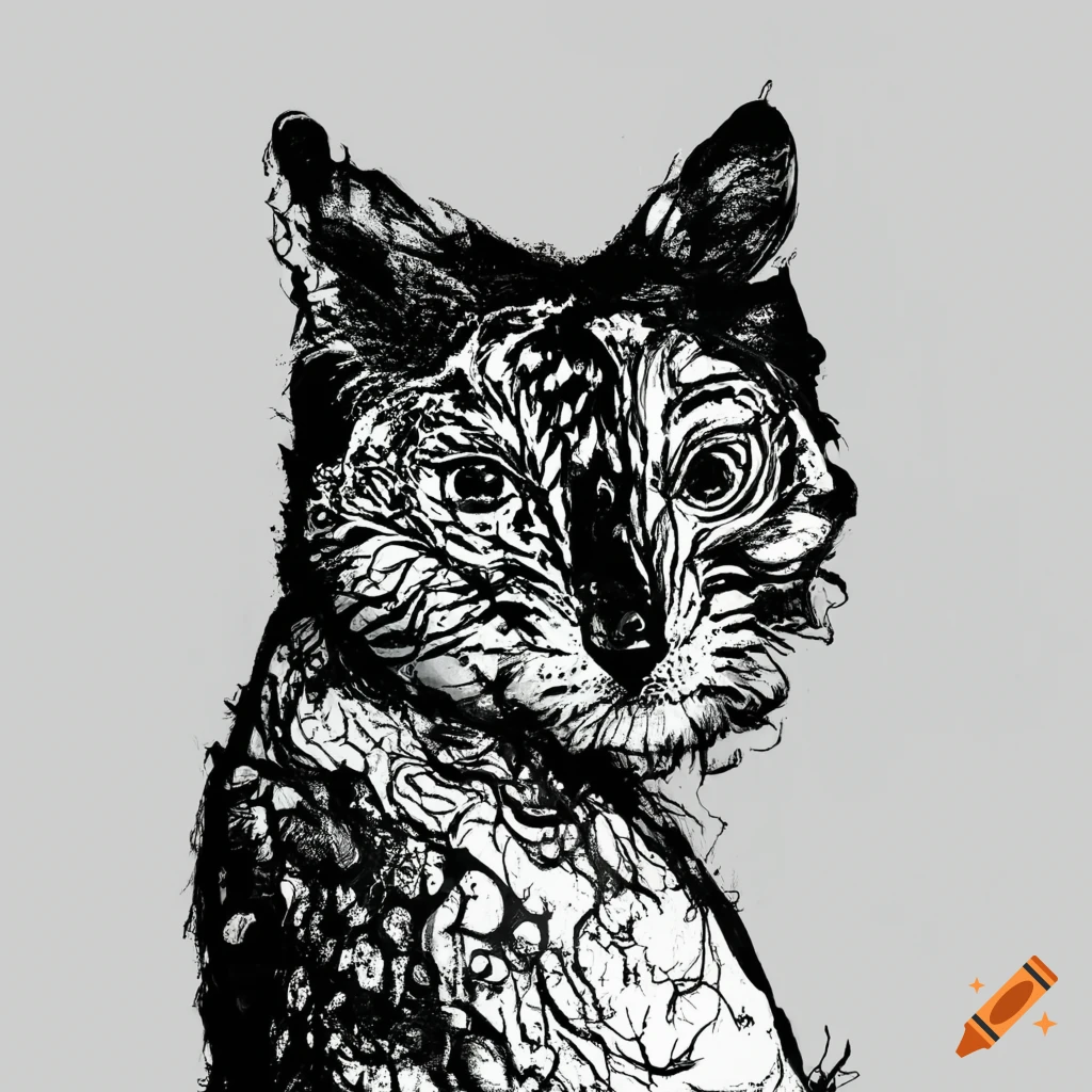 Abstract animal drawn with black ink on white background no human