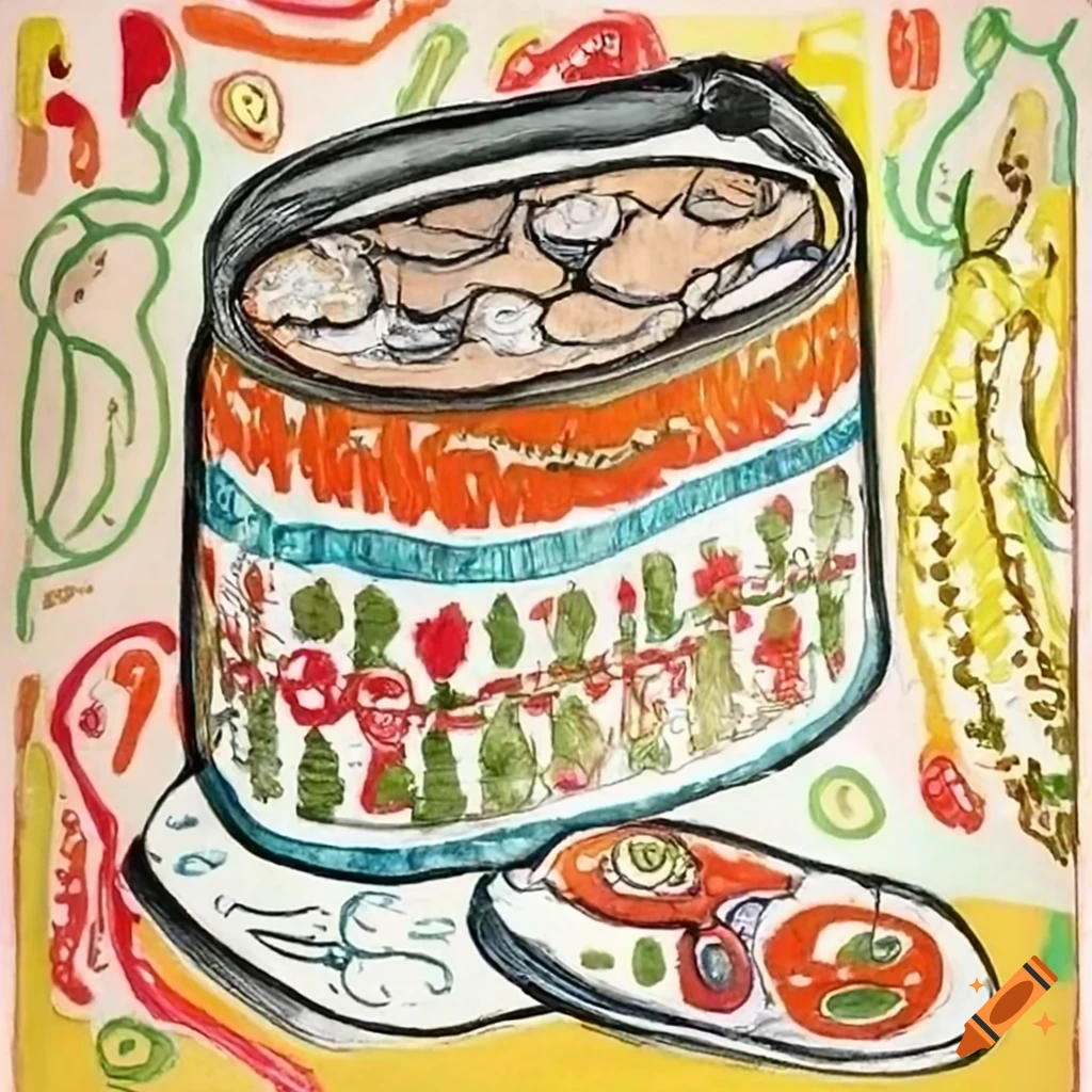 Can of campbell soup, drawing in style of art brut
