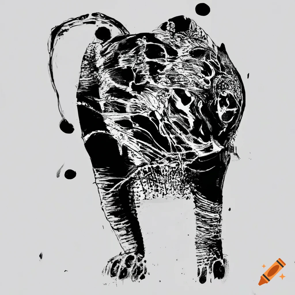 Abstract animal drawn with black ink on white background no human