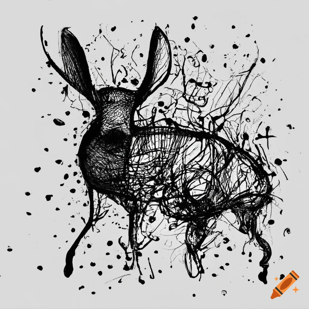 Abstract animal drawn with black ink on white background no human