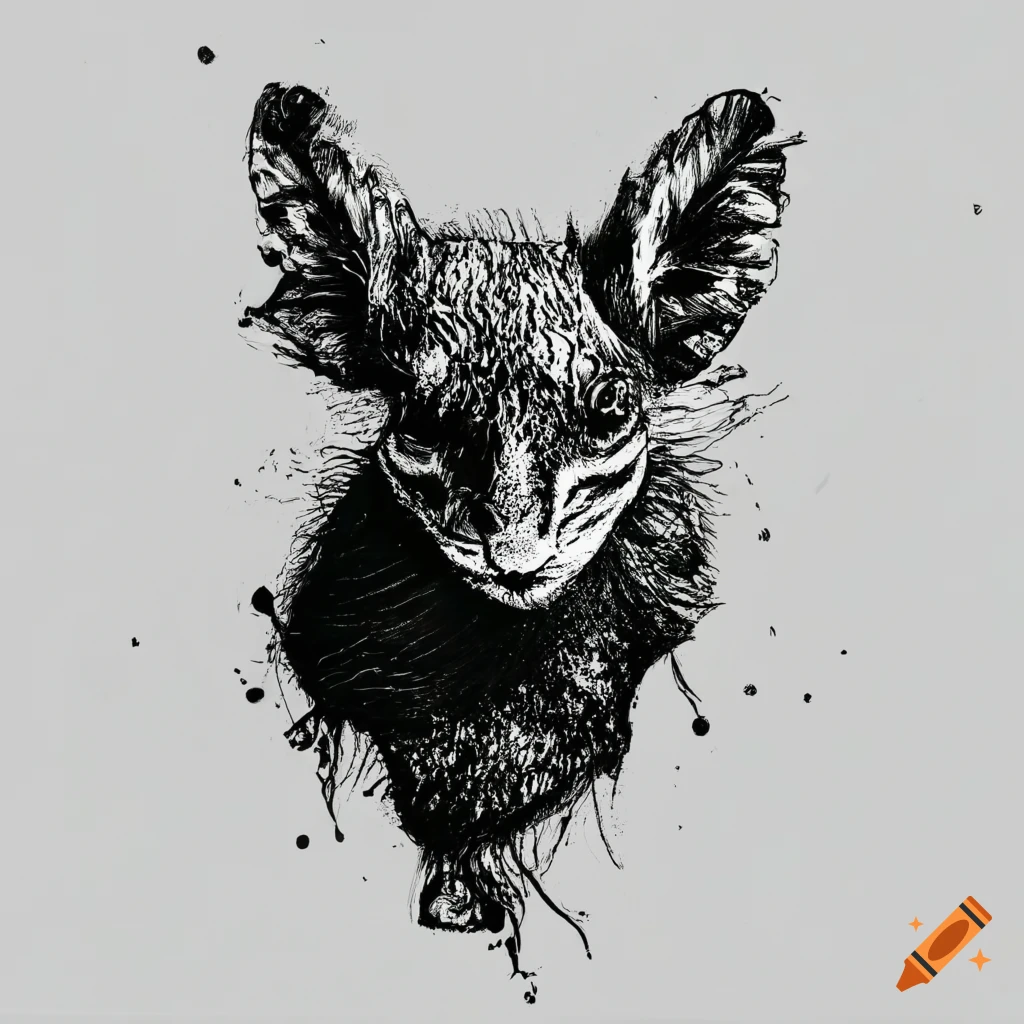 Abstract animal drawn with black ink on white background no human on ...