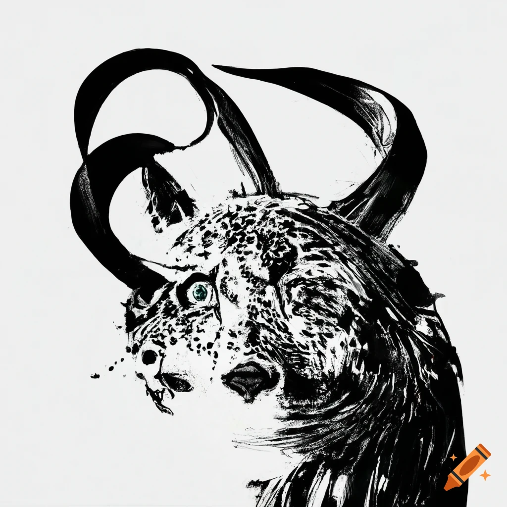 Abstract animal drawn with black ink on white background no human