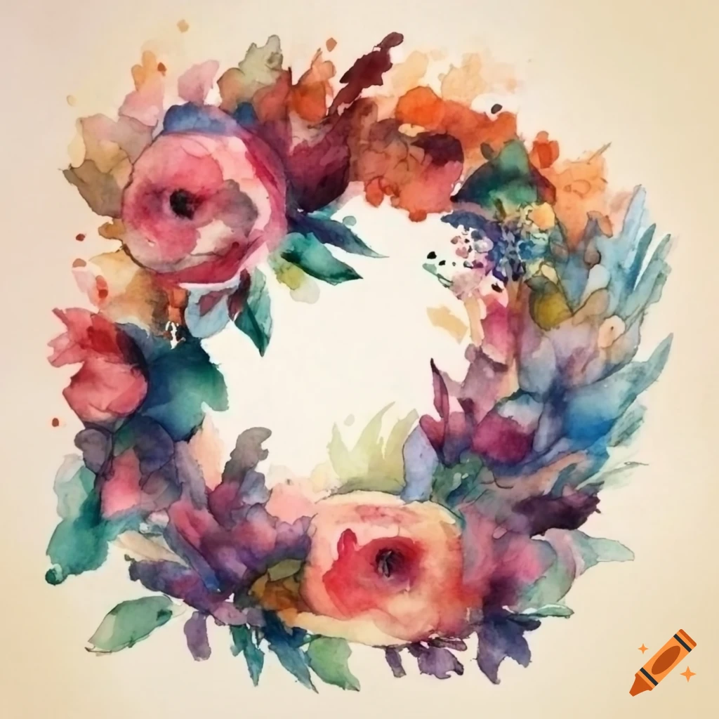 Flower wreath, watercolour