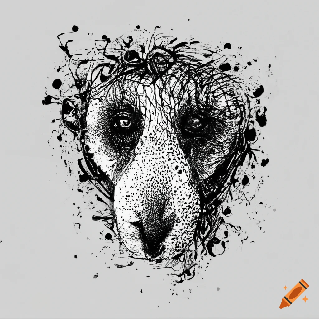 Abstract animal drawn with black ink on white background no human
