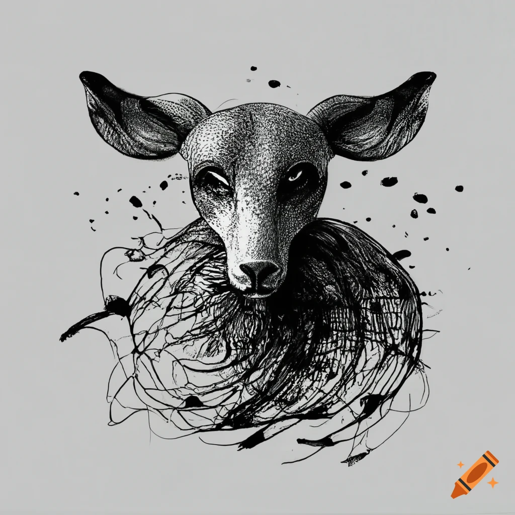Abstract animal drawn with black ink on white background no human
