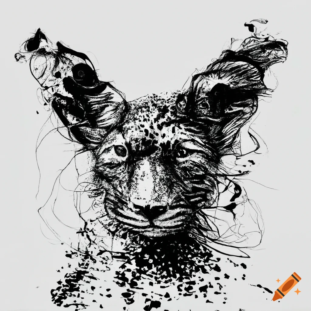 Abstract animal drawn with black ink on white background no human