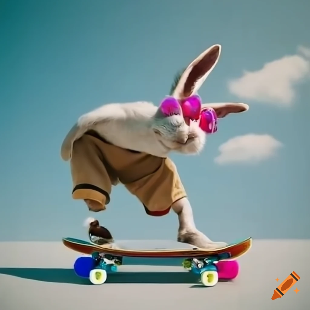 Skateboarding rabbit wearing sunglasses