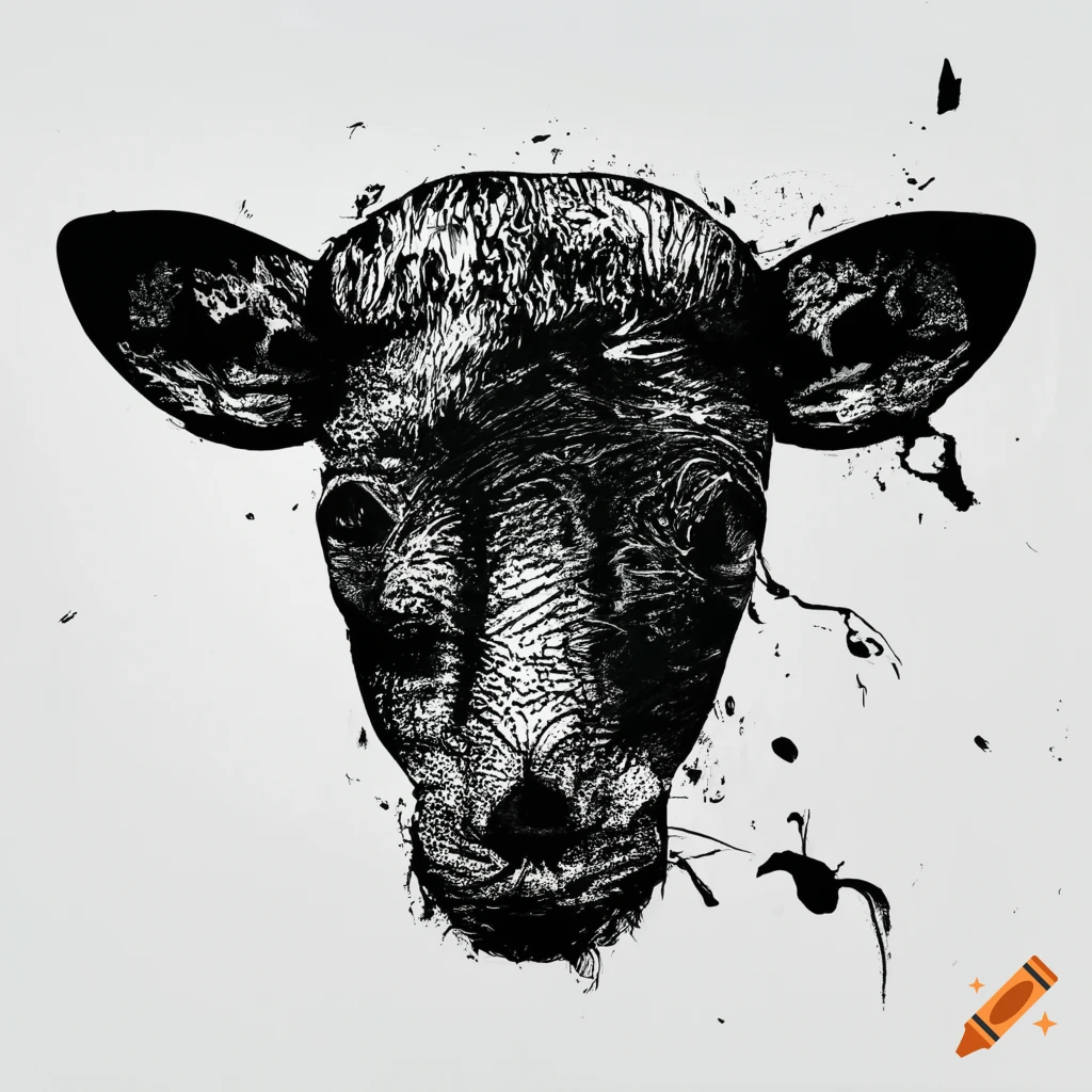 Abstract animal drawn with black ink on white background no human on ...