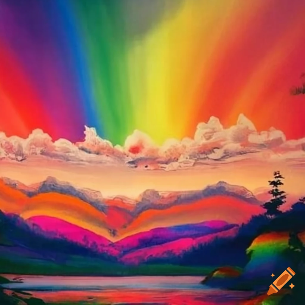 A dream by peter max of the rainbow family having a gathering in the