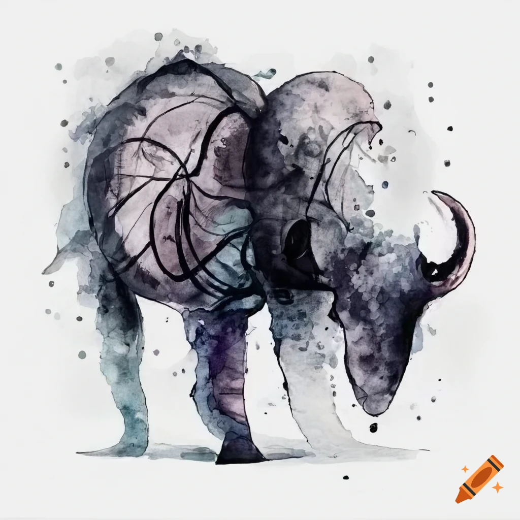 Abstract animal drawn with black ink on white background no human