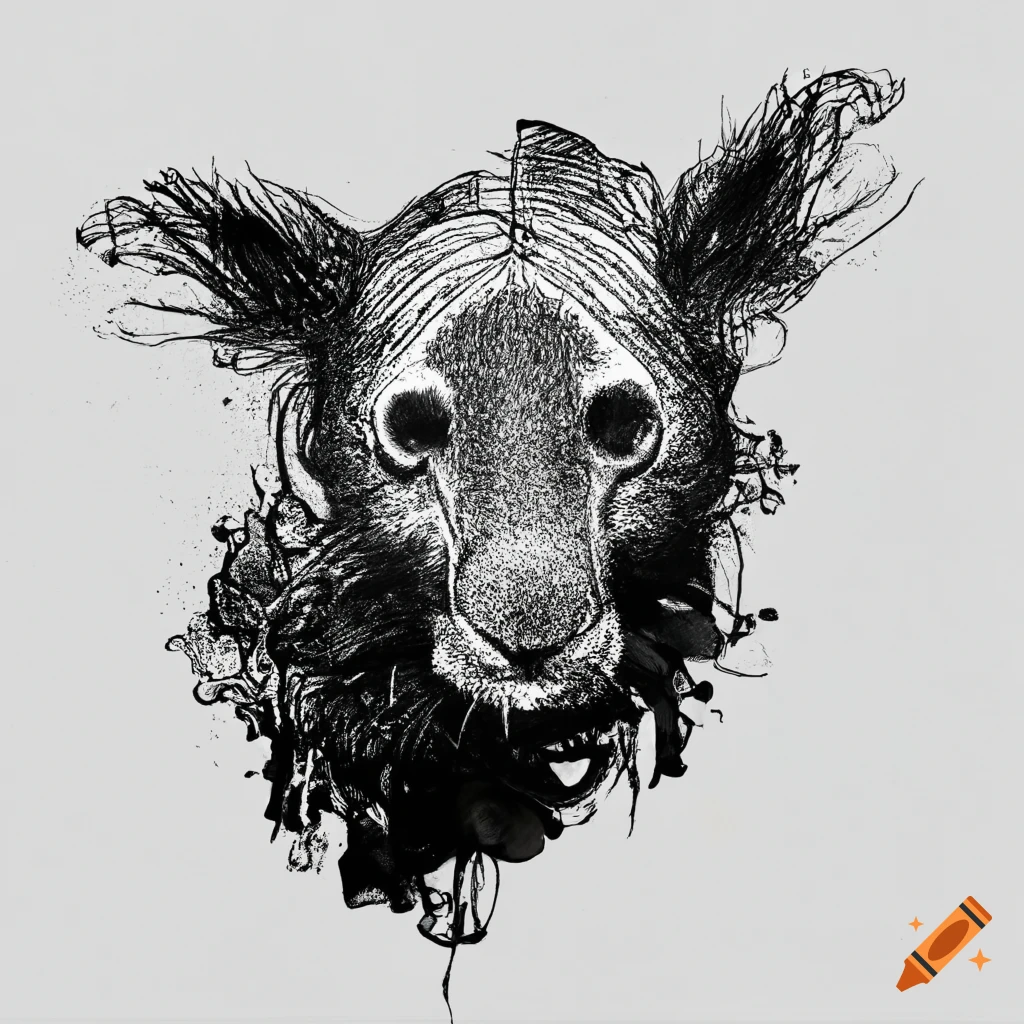 Abstract animal drawn with black ink on white background on Craiyon