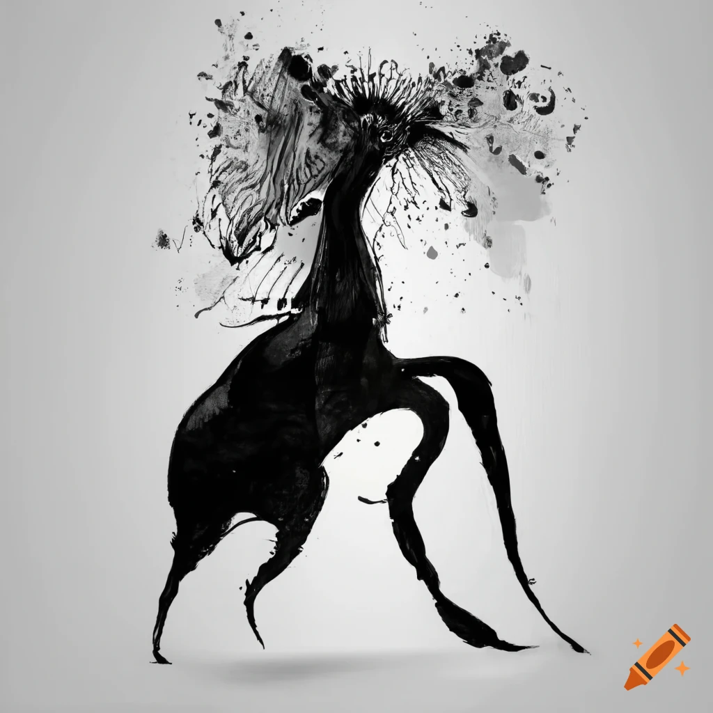 Abstract animal drawn with black ink on white background on Craiyon