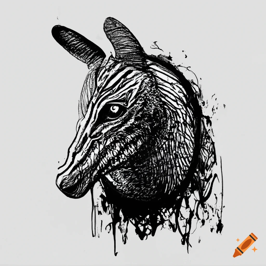Abstract animal drawn with black ink on white background no human on ...