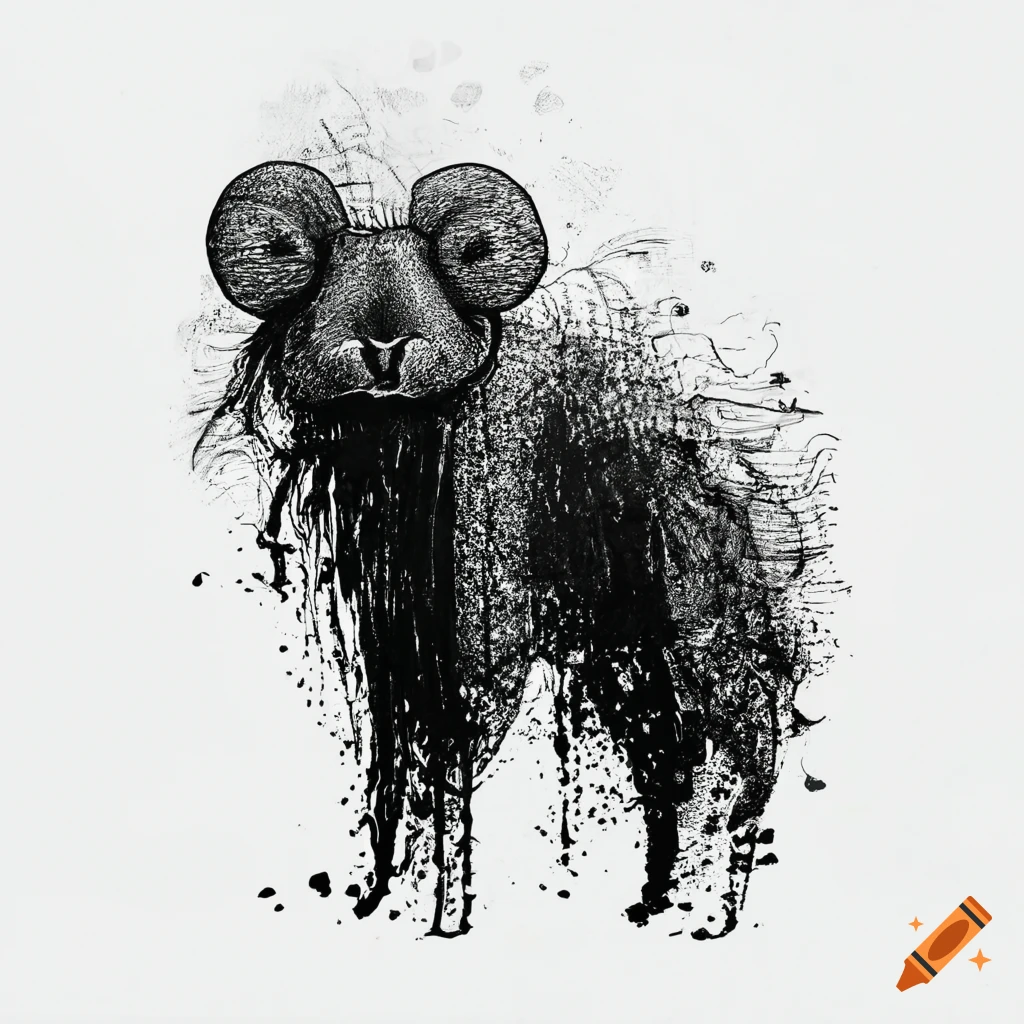 Abstract animal drawn with black ink on white background no human