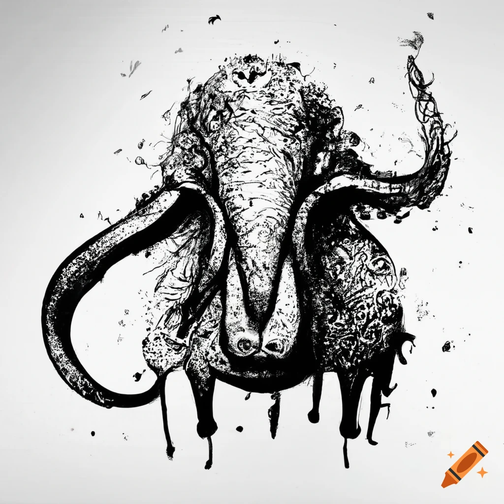 Abstract animal drawn with black ink on white background no human on ...