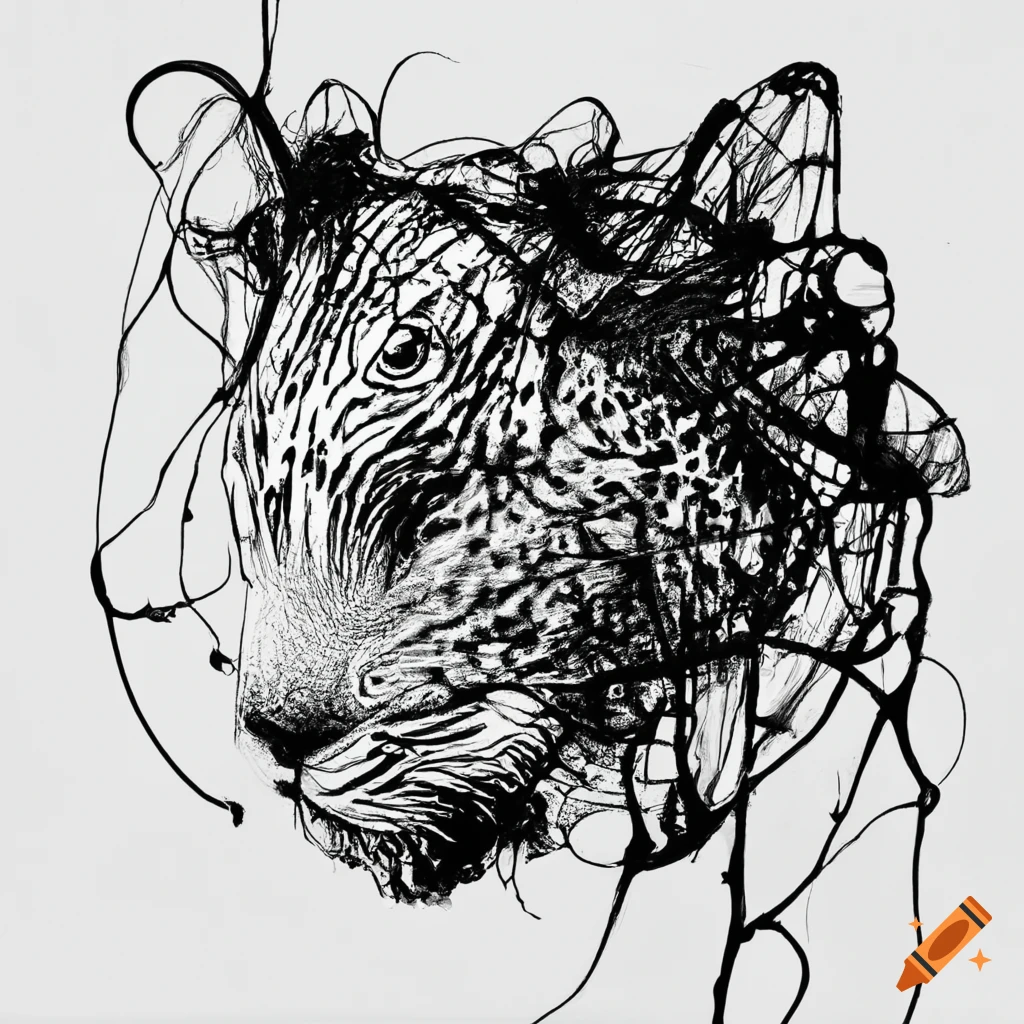 Abstract animal drawn with black ink on white background no human