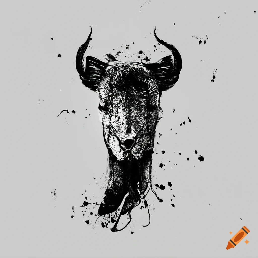 Abstract animal drawn with black ink on white background no human