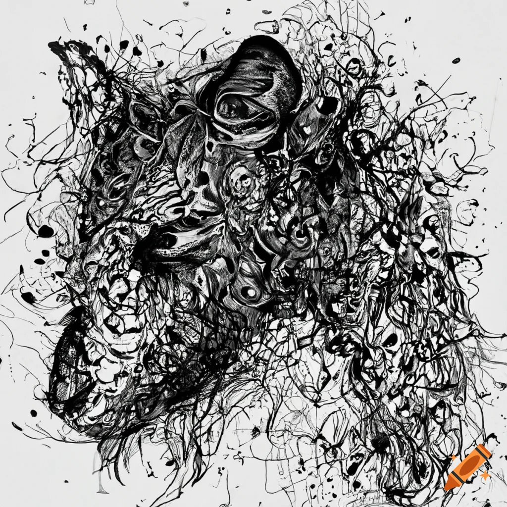 Abstract animal drawn with black ink on white background no human