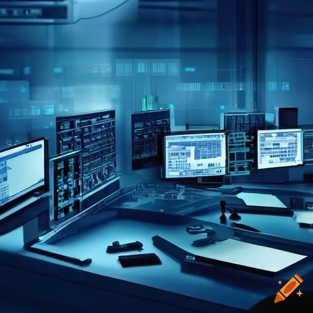 Operator in control room monitoring building's system and security