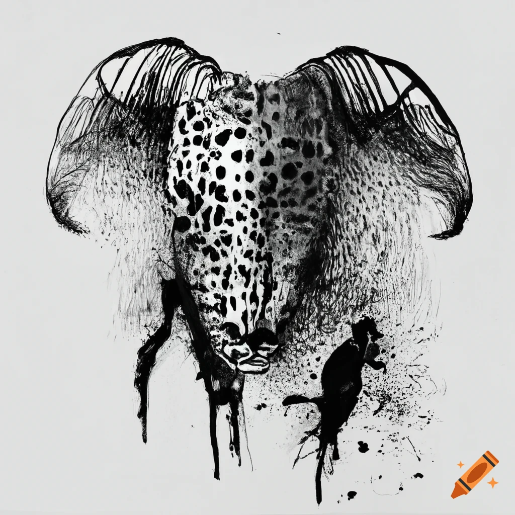 Abstract animal drawn with black ink on white background no human on ...