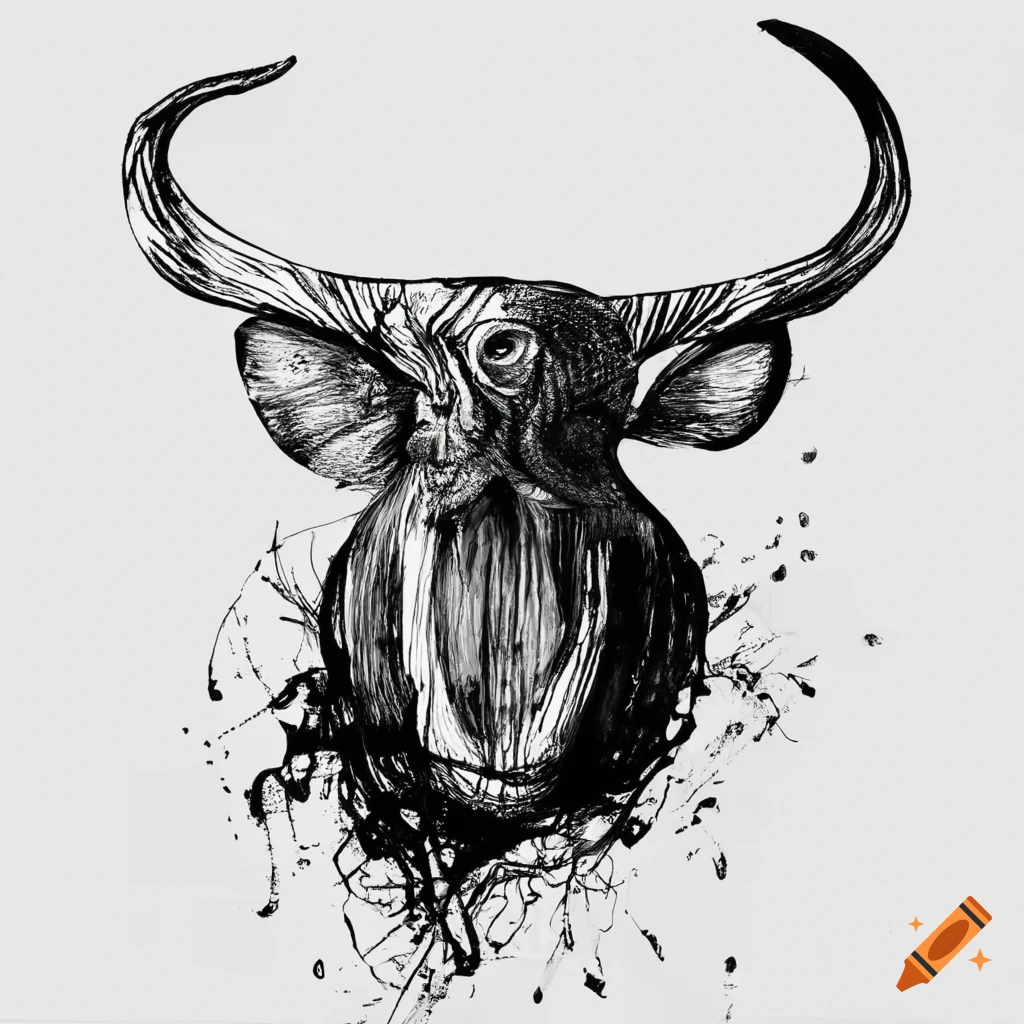 Abstract animal drawn with black ink on white background no human