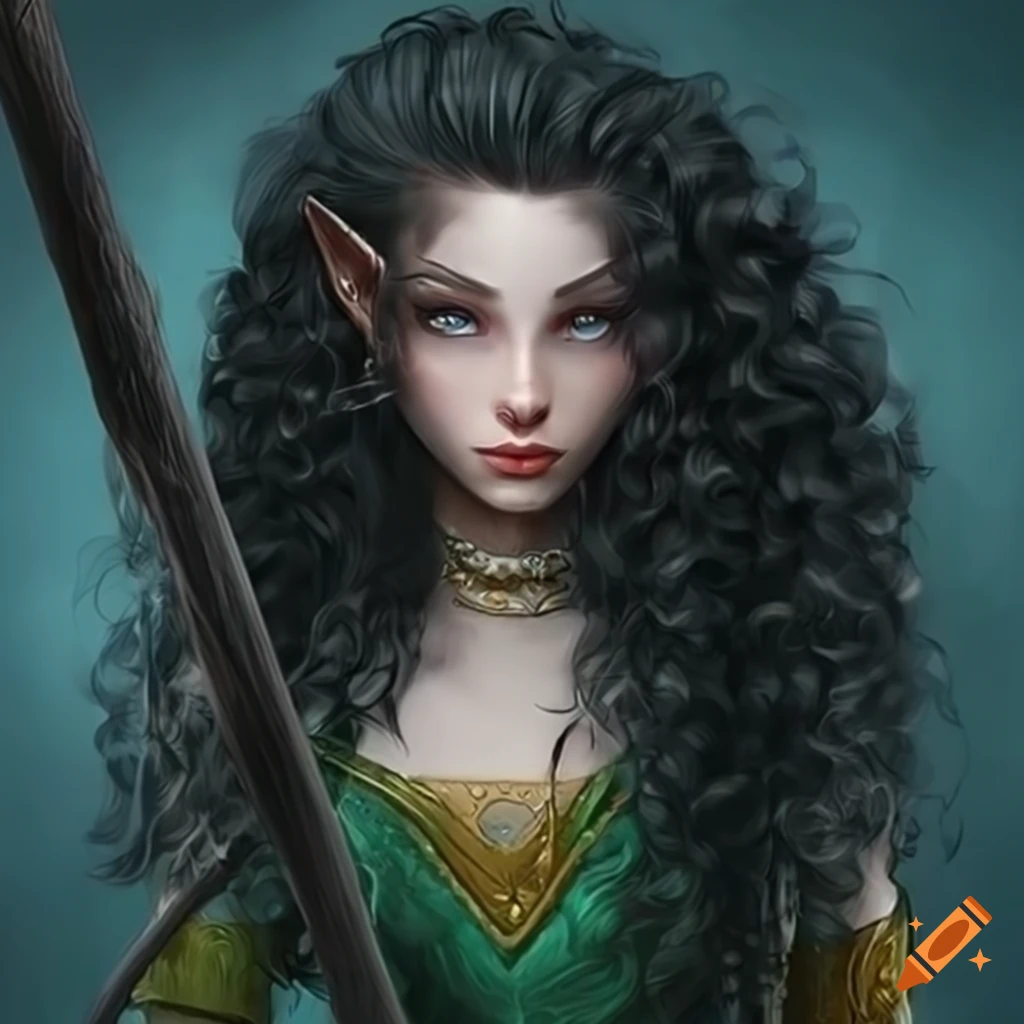 Create the full body photo of a brave and graceful blackhaired and