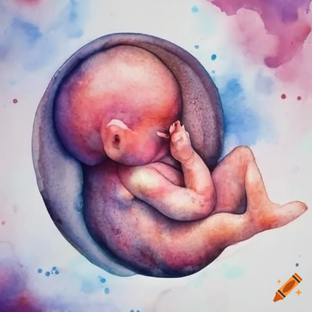 Baby in Womb Watercolor Print