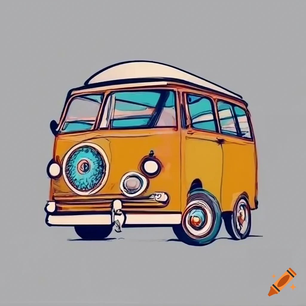 Vintage van in surfer style art