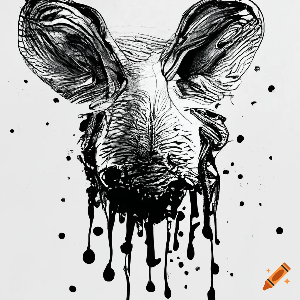 Abstract animal drawn with black ink on white background no human