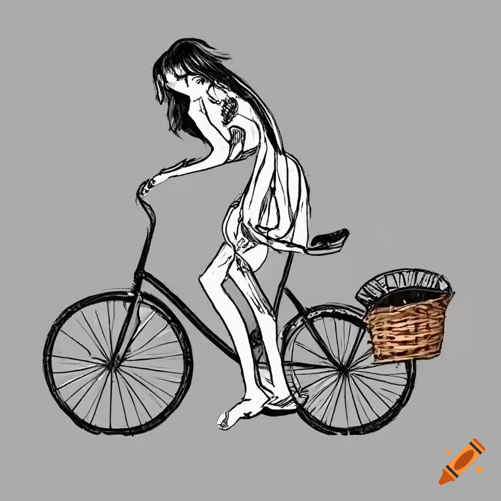 Woman or girl rides a bicycle with flowers sketch Vector Image