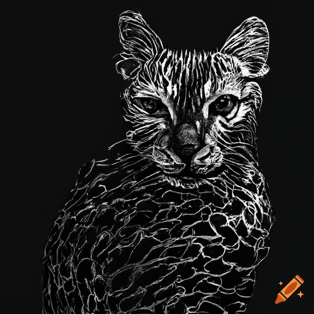 Abstract animal drawn with black ink on white background no human
