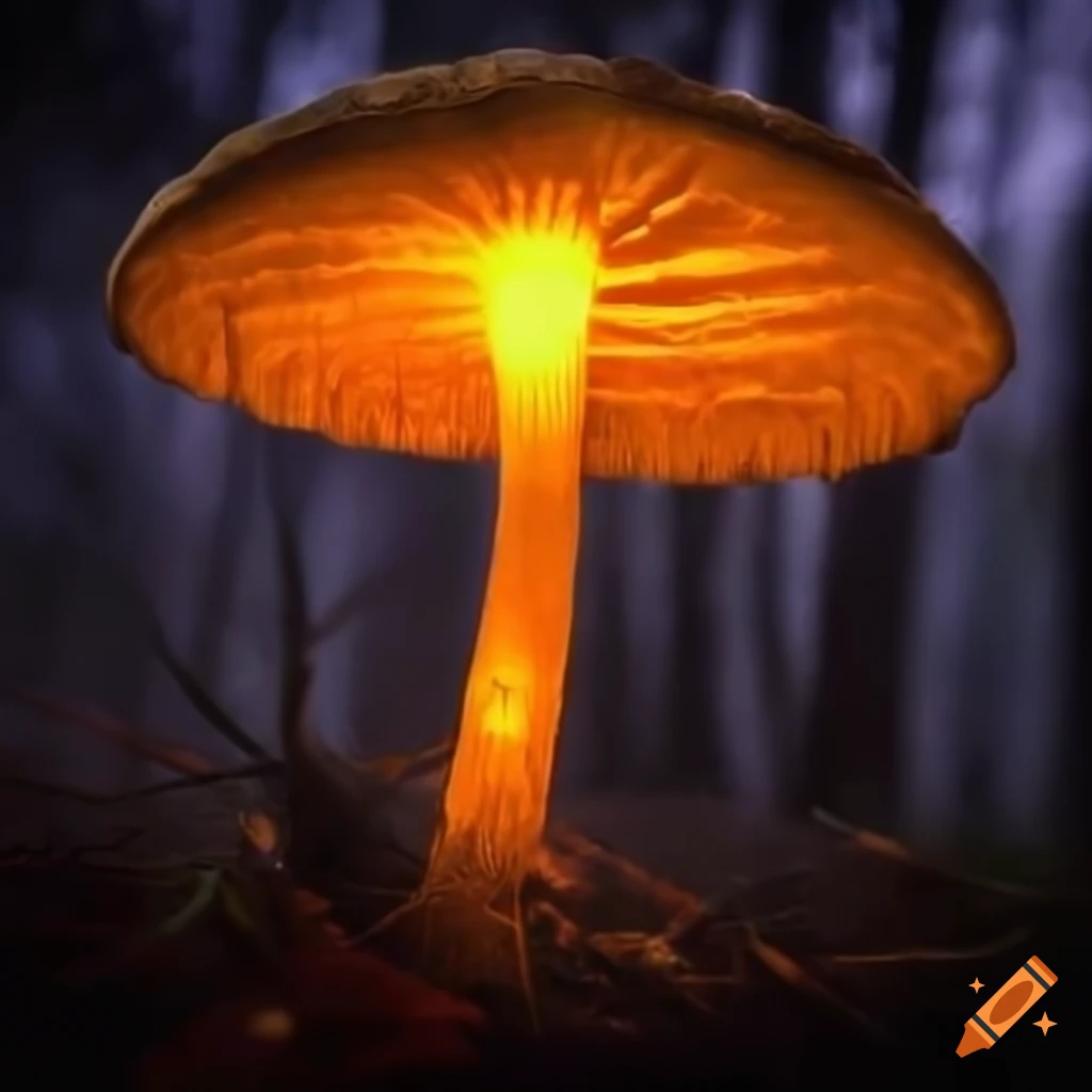 Mystical glowing mushrooms in a forrest on Craiyon