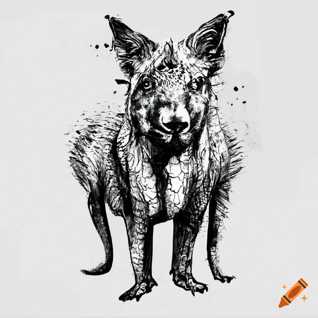 Abstract animal drawn with black ink on white background no human
