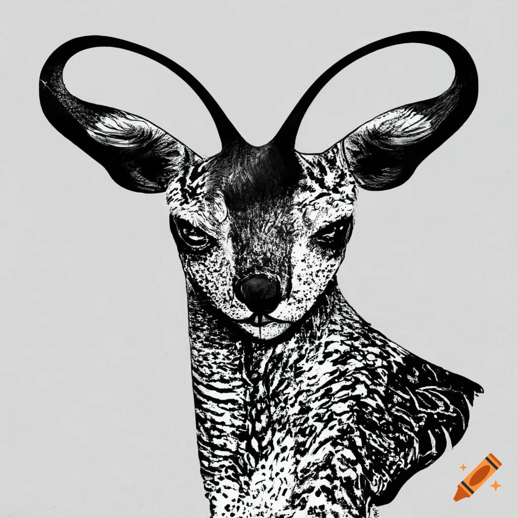 Abstract animal drawn with black ink on white background no human