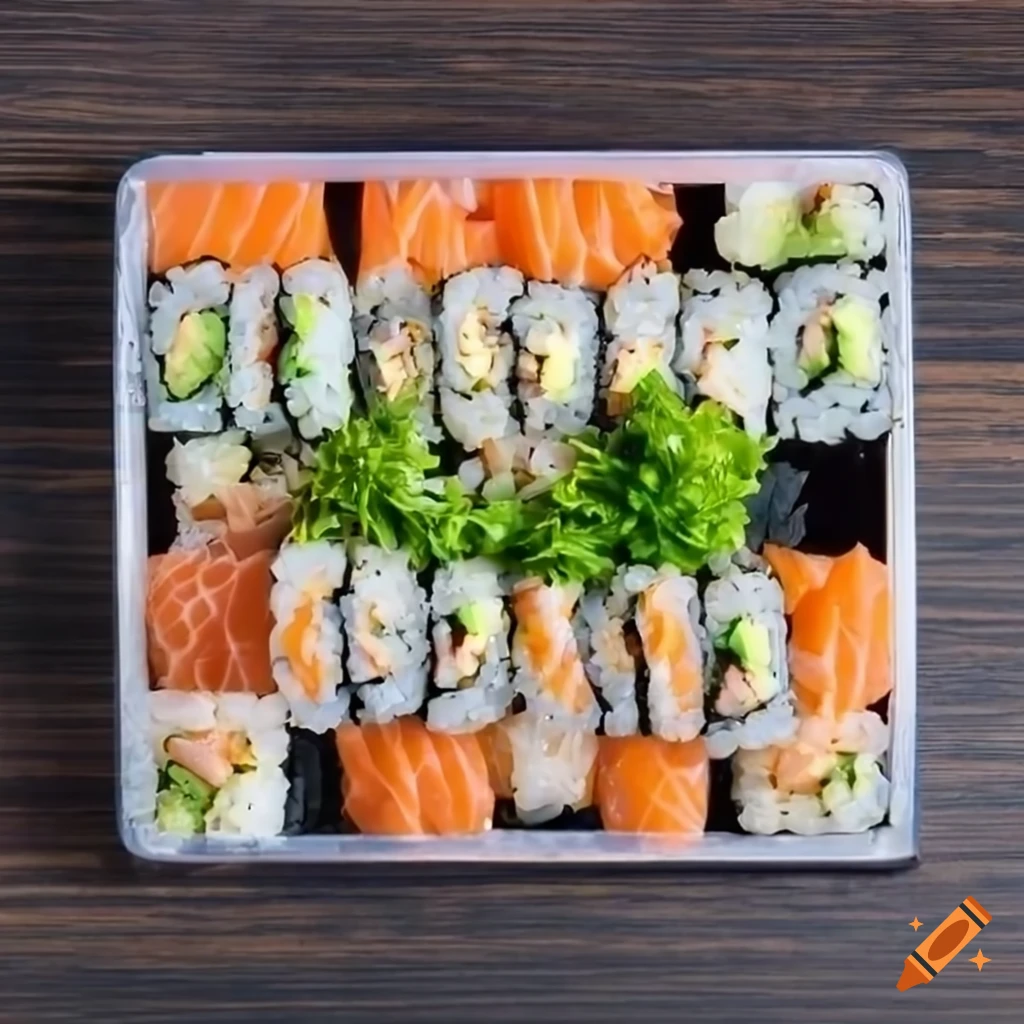 Square sushi platter from above