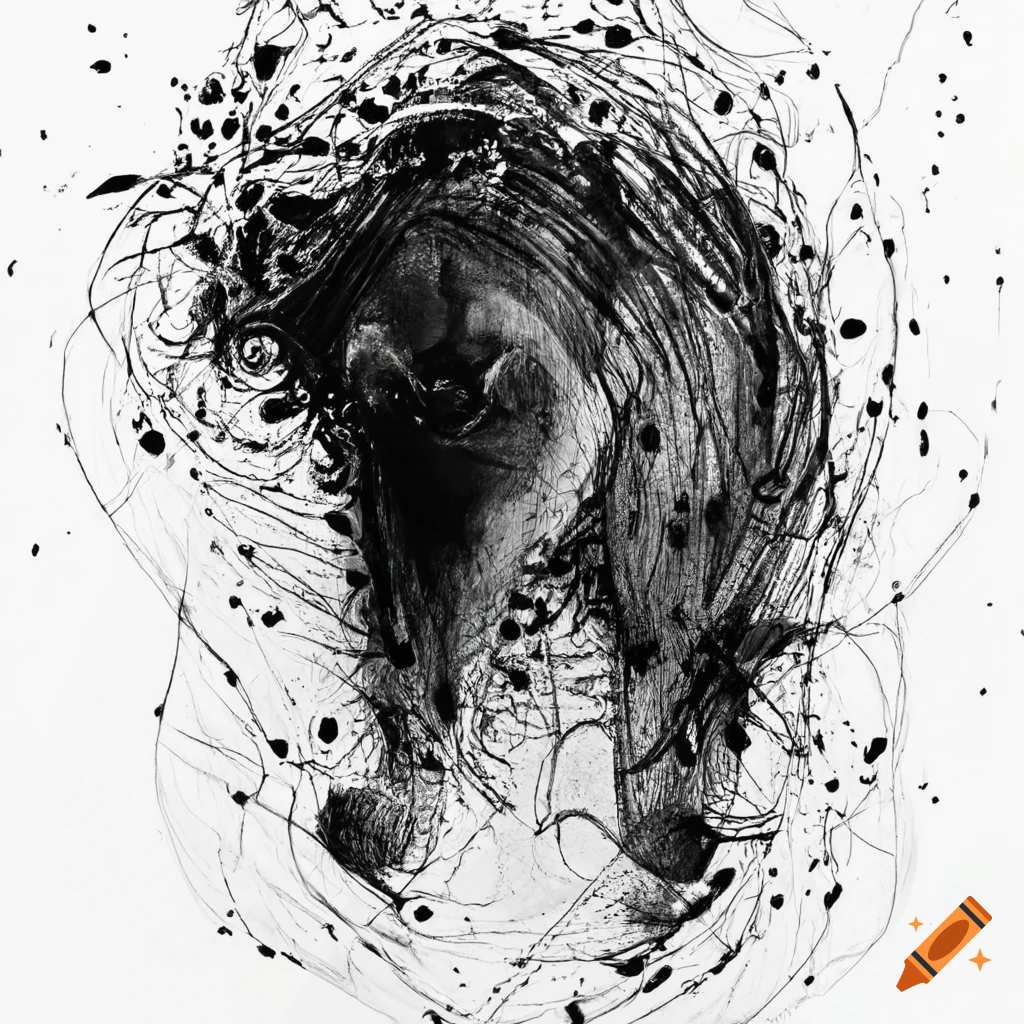 Abstract animal drawn with black ink on white background no human
