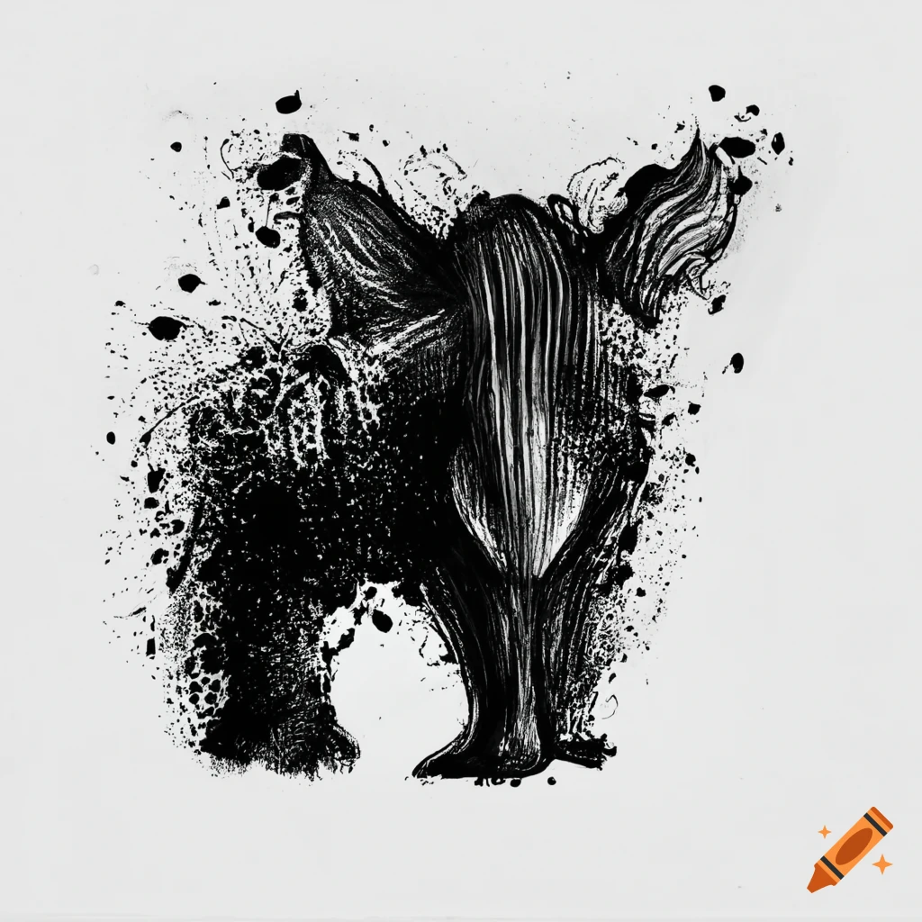 Abstract animal drawn with black ink on white background no human