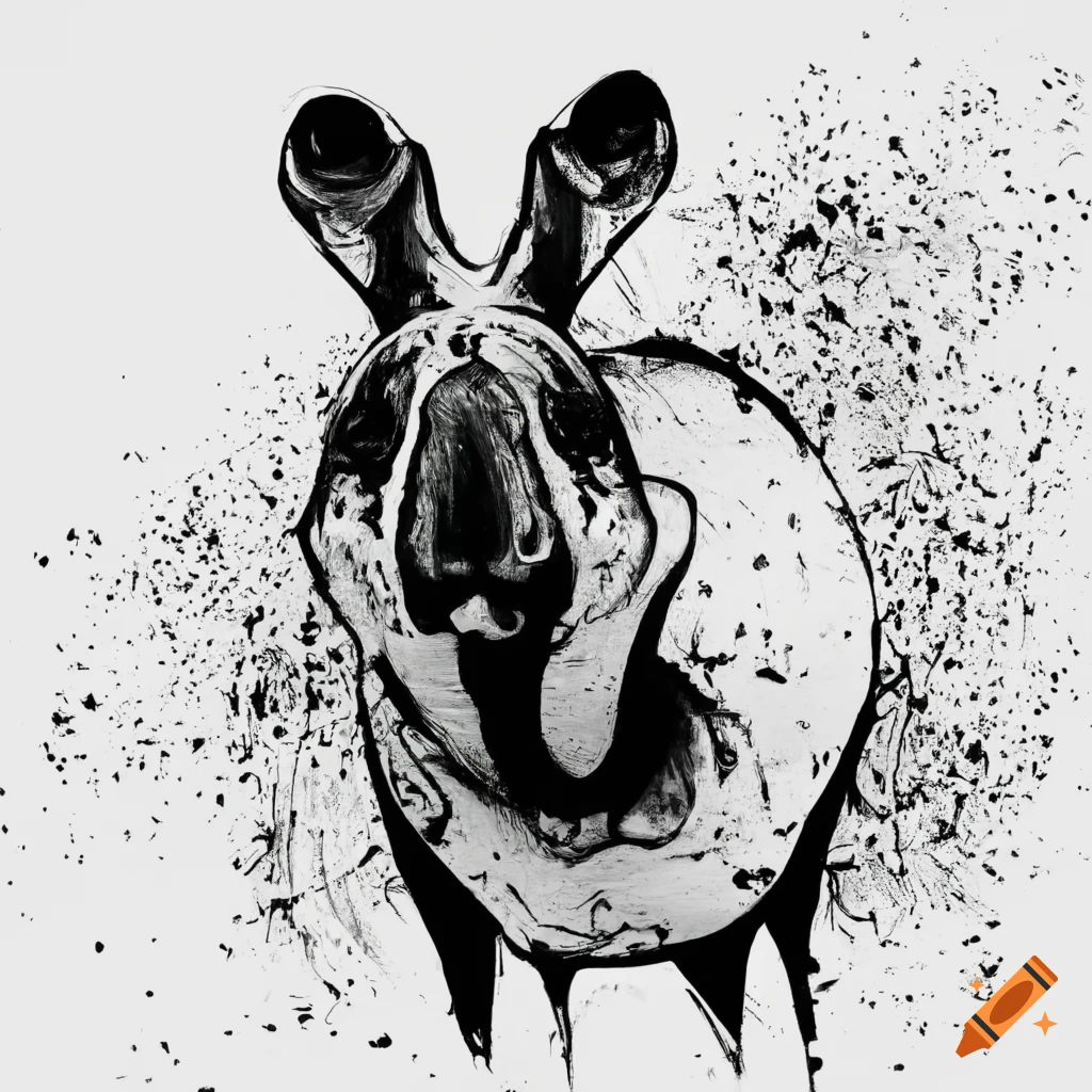 Abstract animal drawn with black ink on white background no human