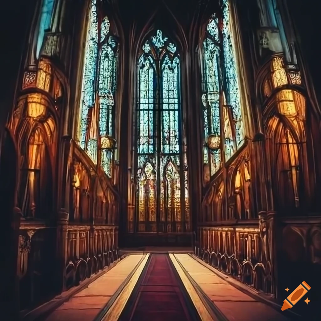 Gothic Church Row Of Stained Glass Windows Dark High Definition On