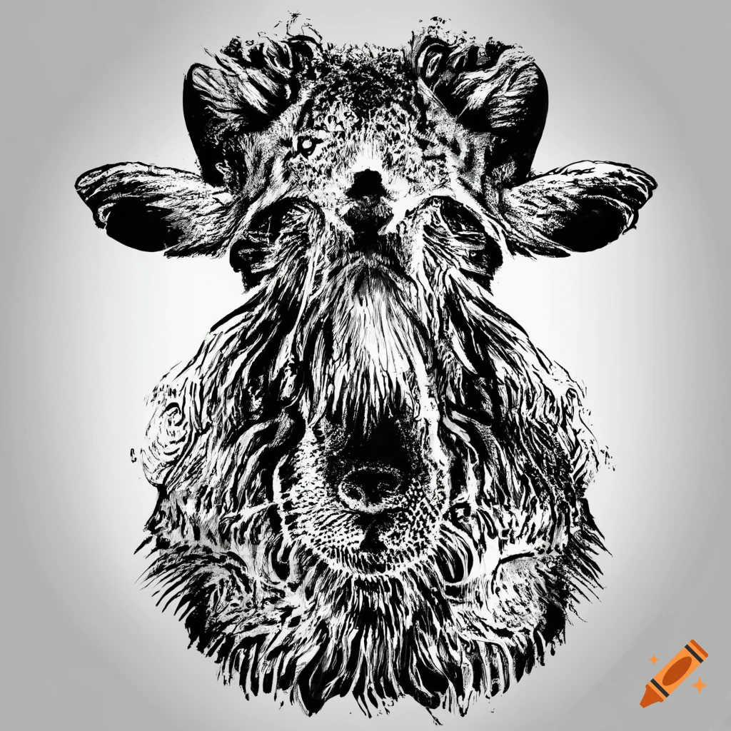 Abstract animal drawn with black ink on white background on Craiyon