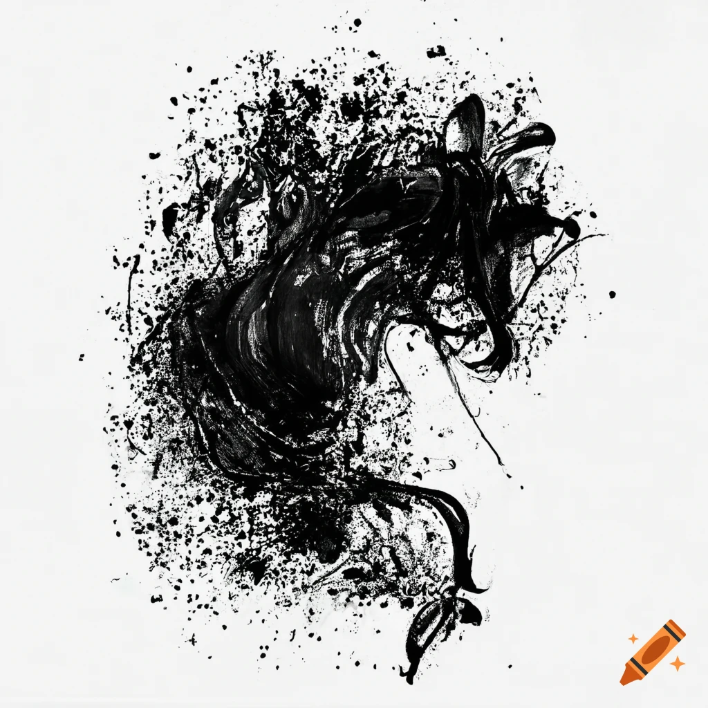 Abstract animal drawn with black ink on white background no human
