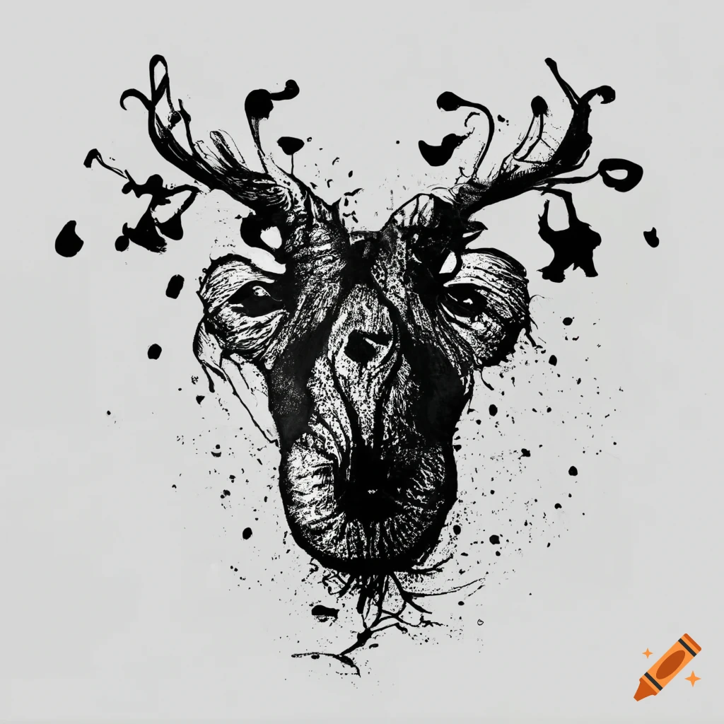 Abstract animal drawn with black ink on white background no human on ...